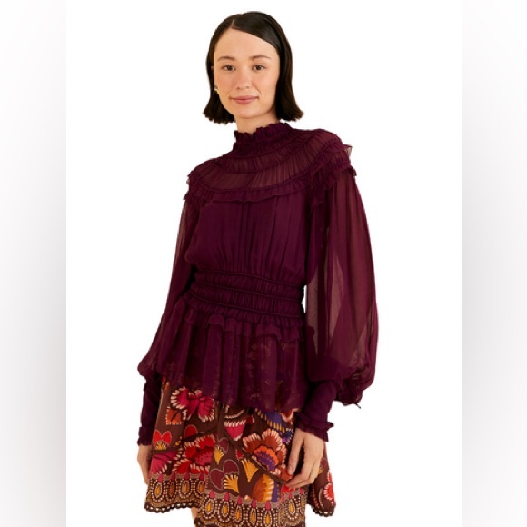FARM RIO Burgundy Ruffled Blouse - Picture 15 of 16